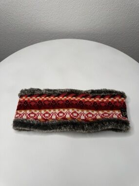 Icelandic Designs Wool Acrylic Faux Fur Lined Knit Headband Red Gray